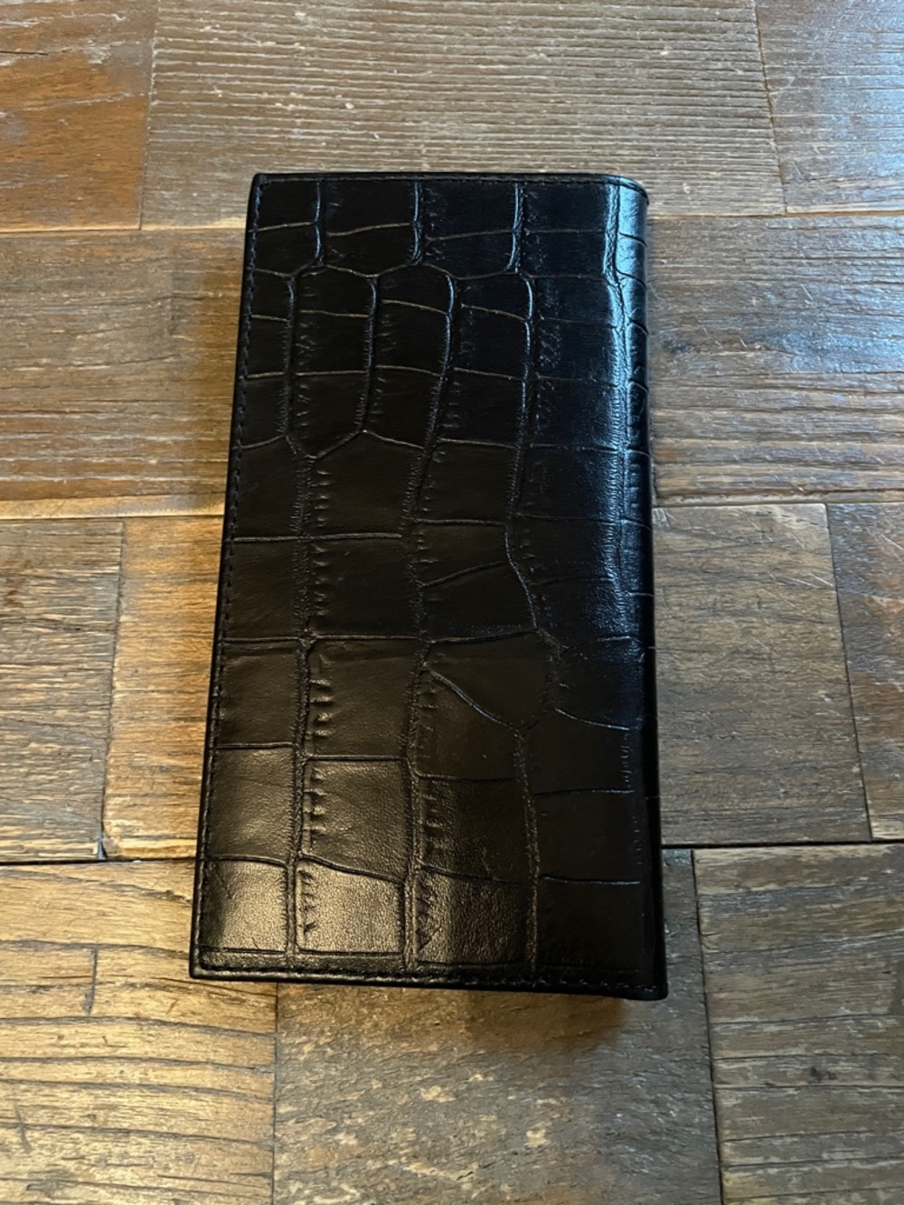 Lauren Ralph Lauren Croc Embossed Leather Wallet Checkbook Holder - Picture 2 of 9